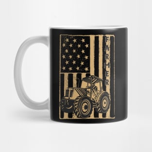 Vintage American flag tractor gift for farmer Mug